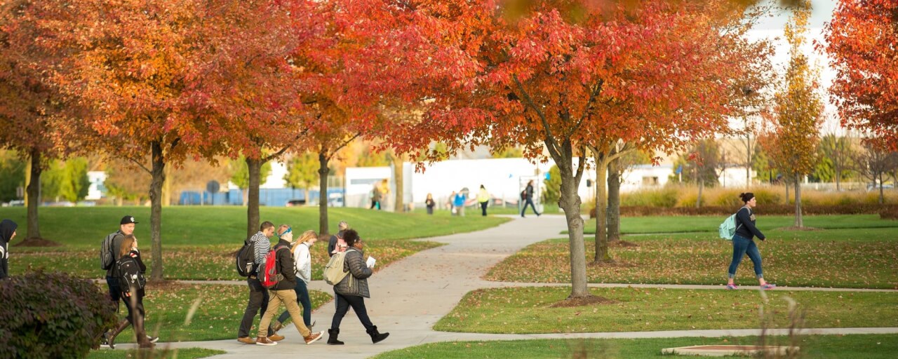 fall students walking